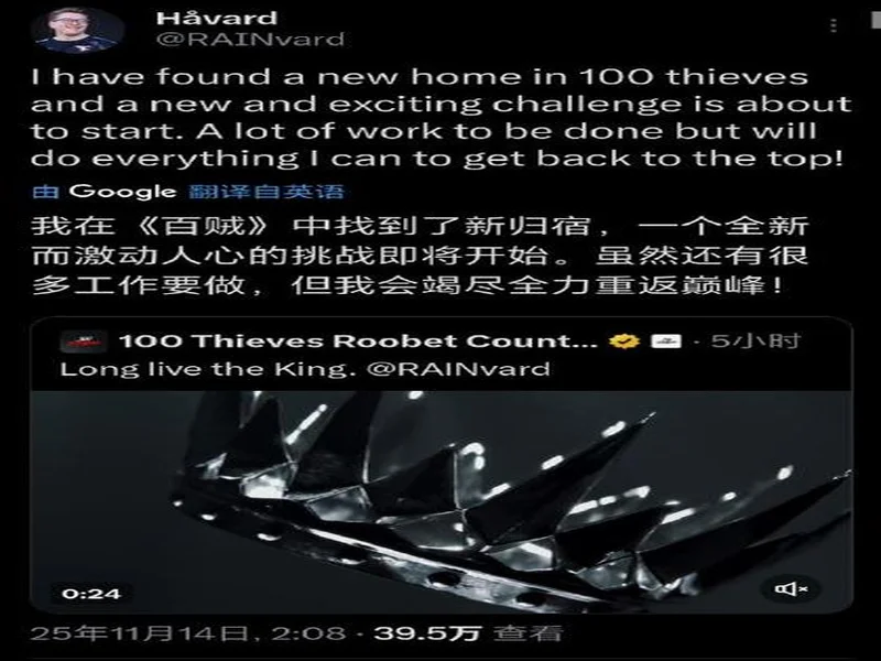 官宣:rain加盟100 Thieves